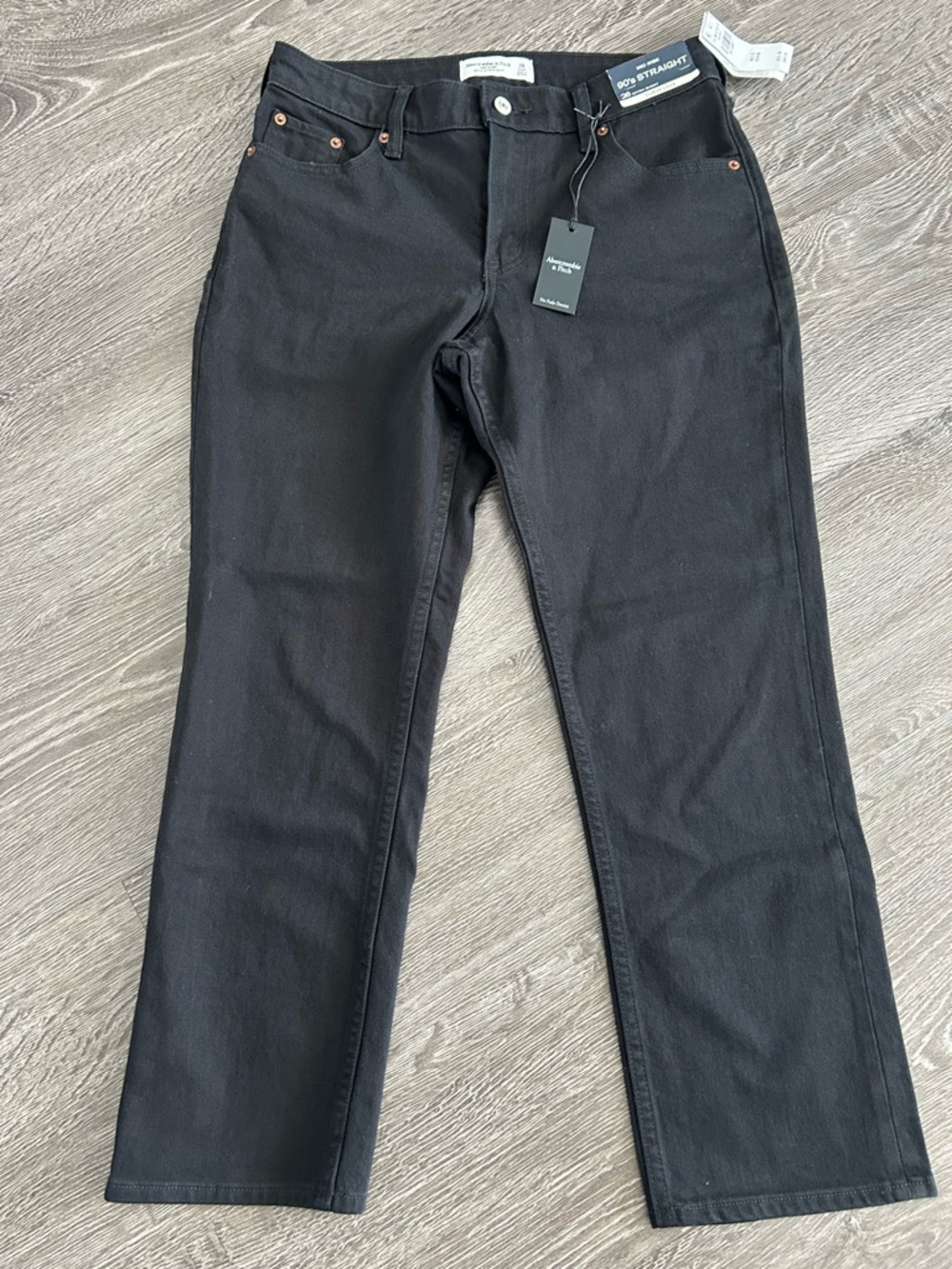 Abercrombie & fitch curve love mid rise 90’s straight extra short Black Jeans